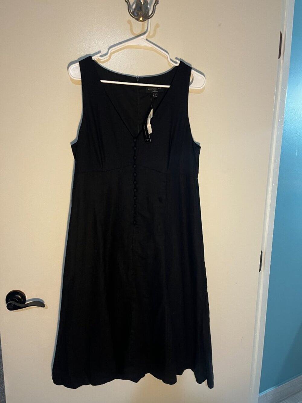 Banana Republic Black Linen summer dress Empire waist and button detail size 8